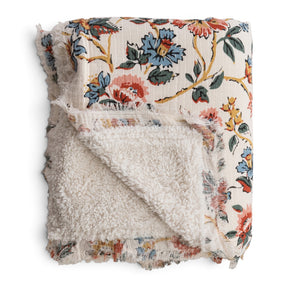 floral cotton throw blanket sherpa back soft cozy fringe edge decorative couch blanket 60x50
