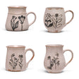 ceramic mug with black floral design and reactive glaze for coffee, tea, and everyday kitchen use