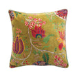 20" square floral velvet pillow with pom pom trim in vibrant colors.