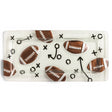 Hand-painted glass football serving tray with embossed footballs and play diagram design