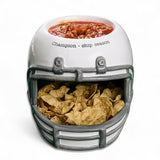 Hand-painted ceramic football helmet chip and dip server with top dip bowl and chip section