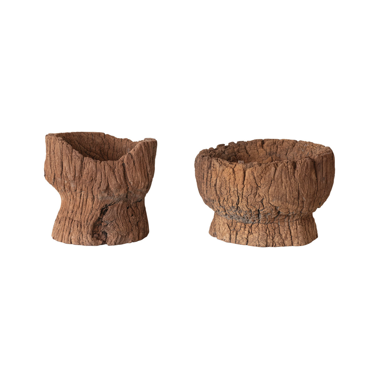 Large natural carved wood mortar bowl for rustic and organic home decor styling