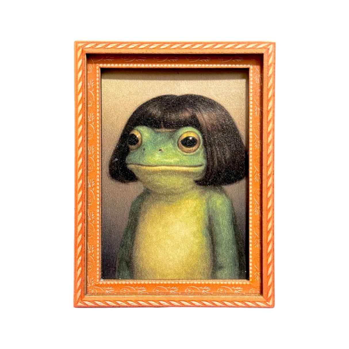 Framed frog portrait fridge magnet with a whimsical illustration