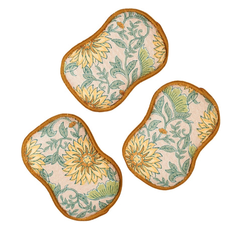 French Harvest reusable kitchen sponge set with gold floral pattern by Once Again Home Co