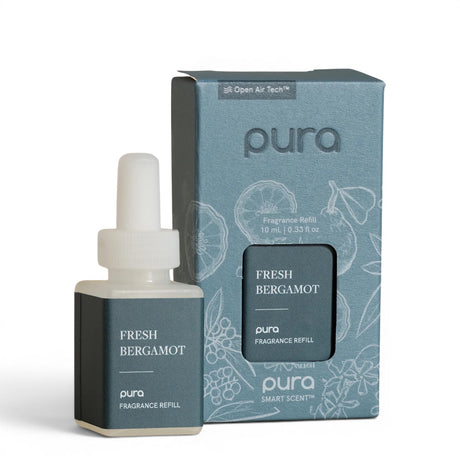 Fresh Bergamot Pura fragrance refill with odor-reducing technology featuring bergamot citrus, florals, and amberwood