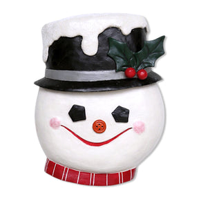 Hand-painted Frosty the Snowman paper mâché wall décor with holly-accented hat