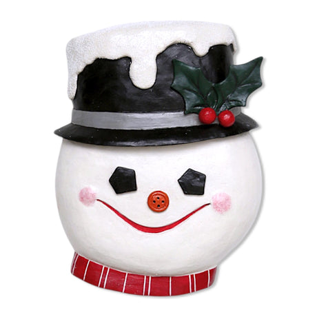 Hand-painted Frosty the Snowman paper mâché wall décor with holly-accented hat