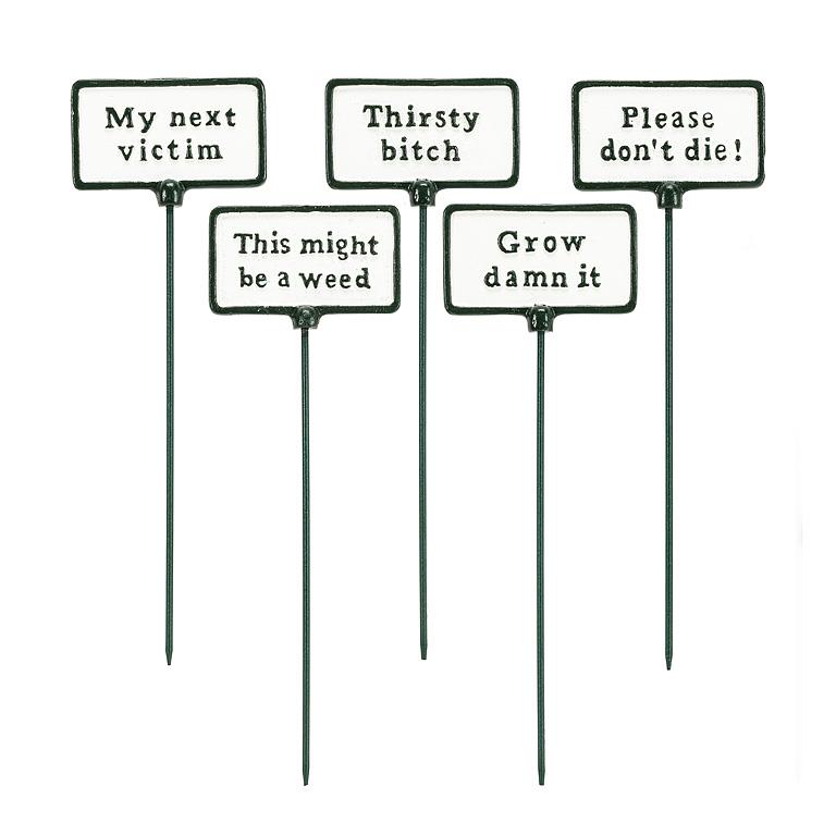 funny cast iron plant sign stake with humorous garden phrase for potted plants and garden beds