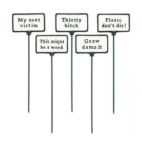 funny cast iron plant sign stake with humorous garden phrase for potted plants and garden beds