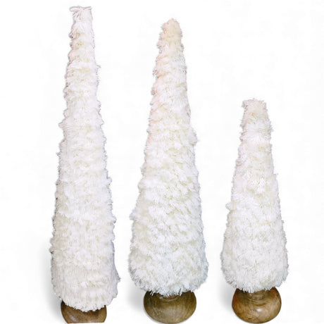 Fuzzy white cone-shaped holiday tree decor