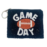 Game Day Football Black Beaded Coin Pouch with Zipper