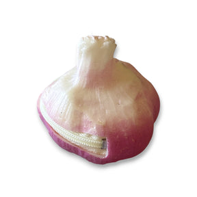 Garlic bulb shaped coin purse with zipper closure, 2.5 inch round novelty pouch