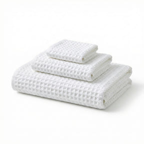 white waffle weave bath towel hand towel and dishcloth set by Geometry