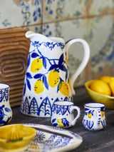 Hand-Painted Stoneware Blue & Yellow Lemon Pitcher