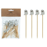 White ghost bamboo cocktail picks for Halloween appetizers drinks and party food set of 50