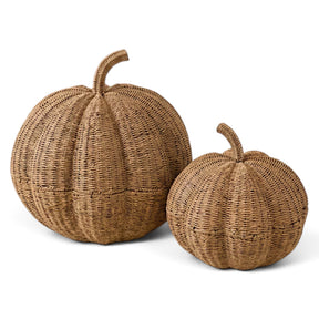 Giant woven vine pumpkins in two oversized sizes for fall porch entryway and harvest decor