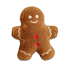 Gingerbread man decorative pillow with stitched icing details