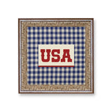 gingham usa framed wall art patriotic decor blue checkered by Petal Lane Home
