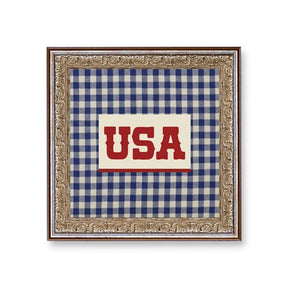 gingham usa framed wall art patriotic decor blue checkered by Petal Lane Home