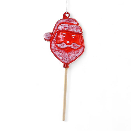 Glass Santa lollipop ornament with red and white swirl design