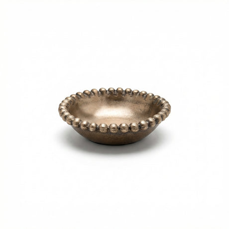 gold beaded aluminum trinket bowl decorative small dish for jewelry rings and tabletop décor