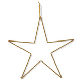 Gold wire and glass beaded hanging star with velvet ribbon, 20 inches