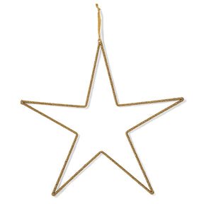 Gold wire and glass beaded hanging star with velvet ribbon, 20 inches