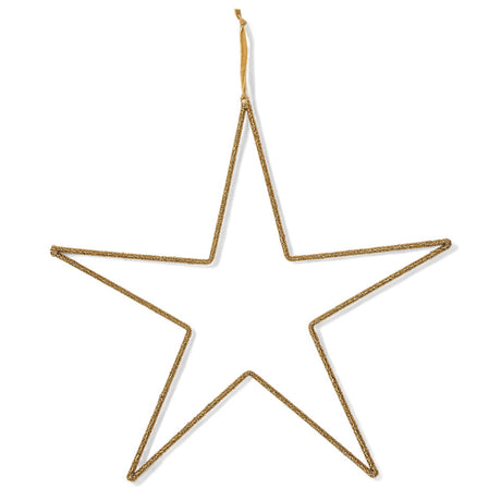 Gold wire and glass beaded hanging star with velvet ribbon, 20 inches