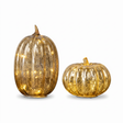 Gold crackle glass LED pumpkin with warm lights available in tall and round sizes