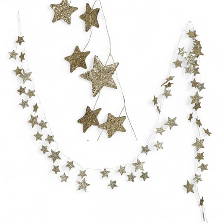 Gold glitter paper star garland, 72 inches long