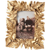 Gold leaf photo frame with ornate botanical leaf design for 4x6 picture