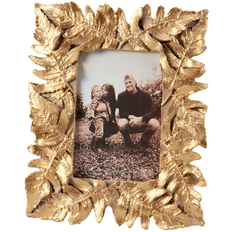 Gold leaf photo frame with ornate botanical leaf design for 4x6 picture