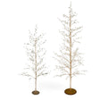 Two gold metal wire trees in different heights with clear acrylic jewels, delicate open branches, and round glittered bases