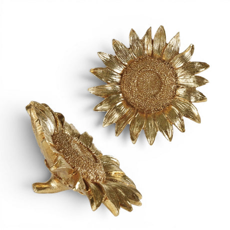 Gold resin sunflower decorative accent with sculpted petals and textured center