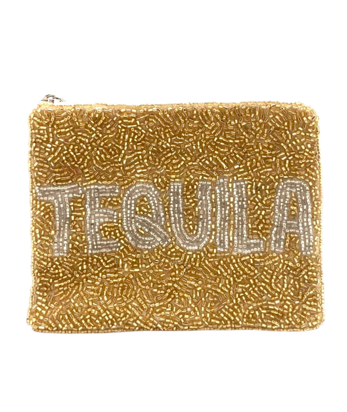 Tequila Gold Beaded Coin Pouch with Zipper