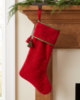 Red Quilted Cotton Velvet Stocking with Tassels
