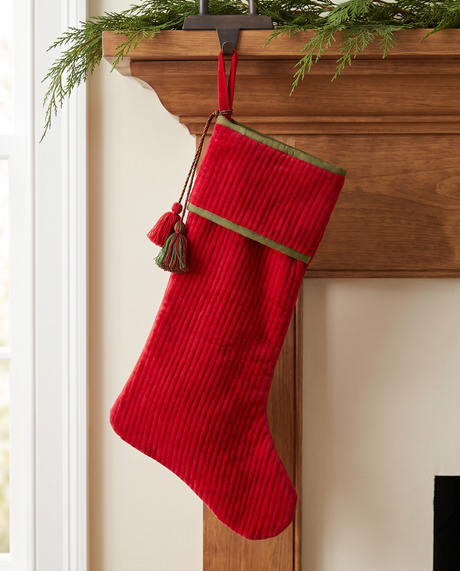 Red Quilted Cotton Velvet Stocking with Tassels