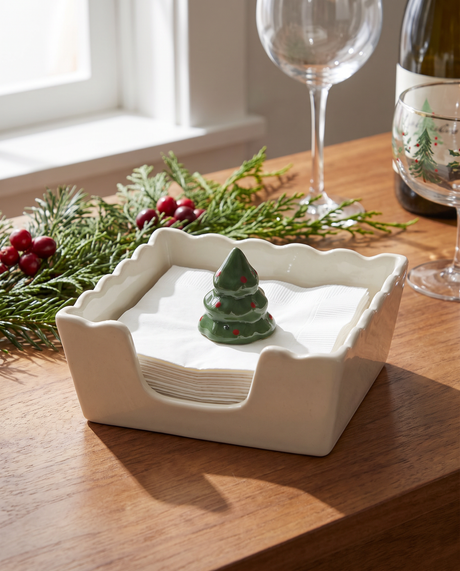 Ceramic Cocktail Napkin Holder with Christmas Tree Weight