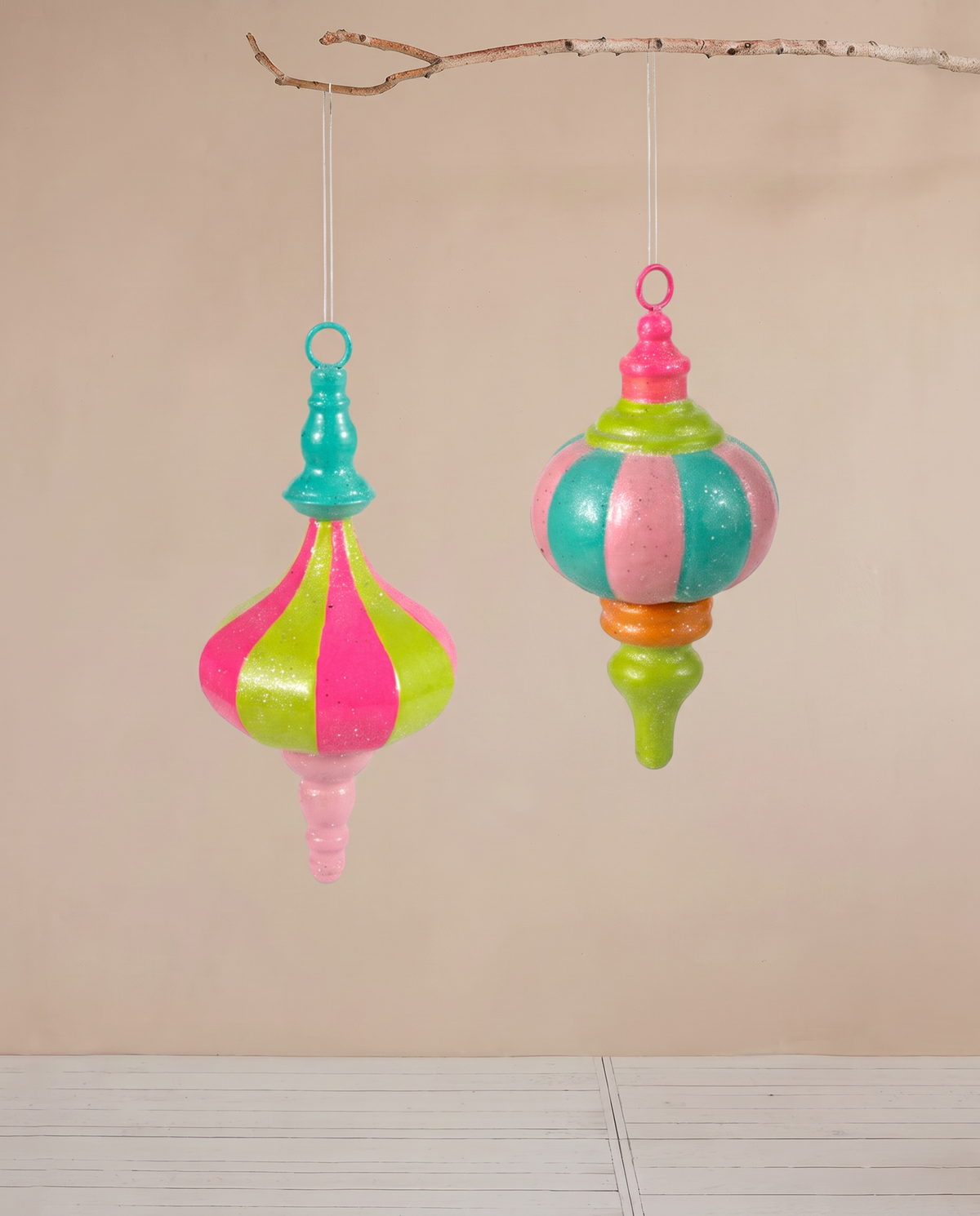 Oversized Colorful Metal Finial Ornament with Glitter
