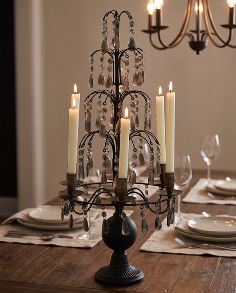 Matte Black Candelabra with Smoky Acrylic Crystals