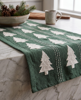 Green Embroidered Tree Cotton Table Runner