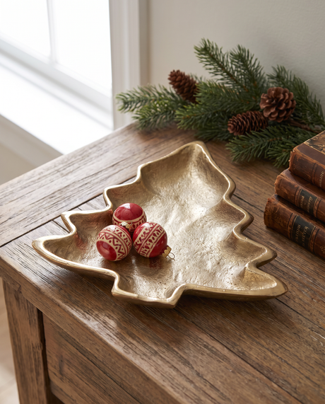 Gold Cast Aluminum Christmas Tree Dish