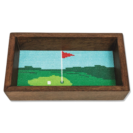 golf needlepoint tray in mango wood catchall