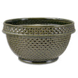 green reactive glaze stoneware bowl with basket weave texture