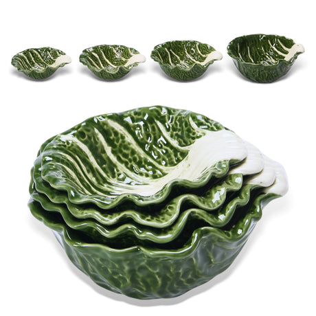 green cabbage shaped stoneware nesting bowls set of four