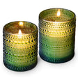 green glass ribbed LED flameless candle 