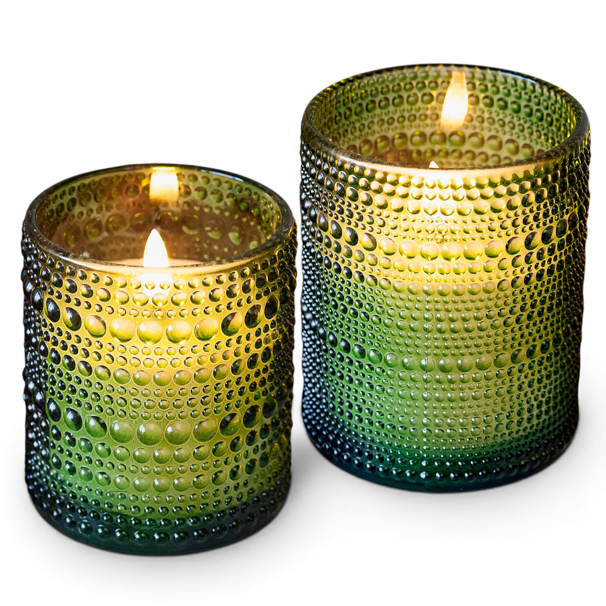 green glass ribbed LED flameless candle 