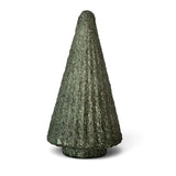 Tapered green glass Christmas tree with a textured foiled finish, vertical fluting, and a short round base