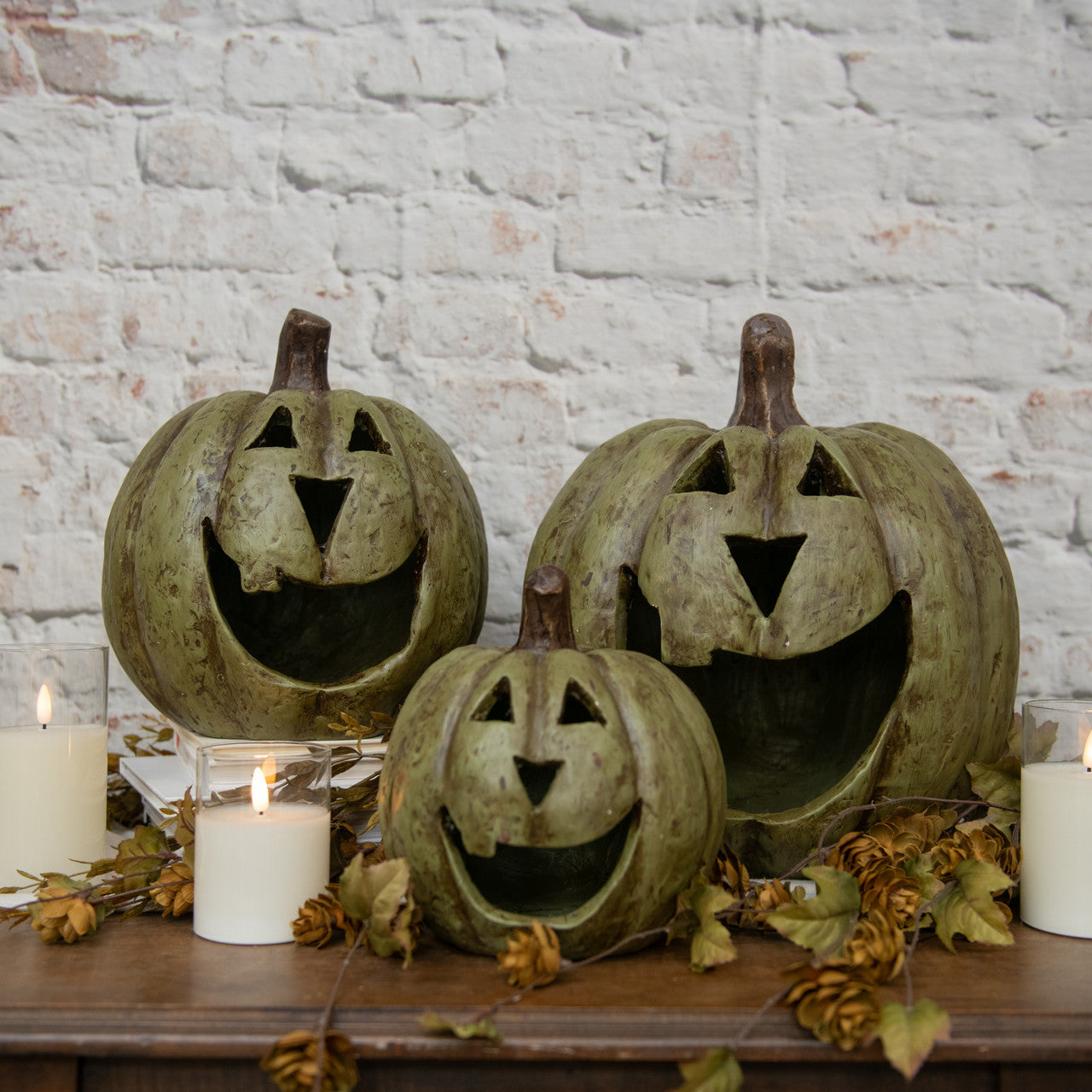 oliveBB　ぷっくりランプ Green Big Mouth Jack O'Lantern Resin Mache Pumpkins – Rust & Cinder