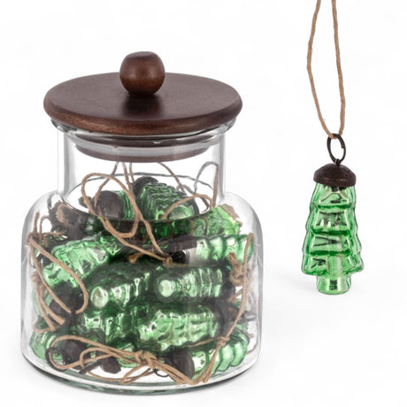 Green mercury glass tree ornament with twine hanger